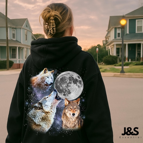Three Wolf Moon Hoodie, Howling Wolf Sweatshirt, Animal Lover Gift