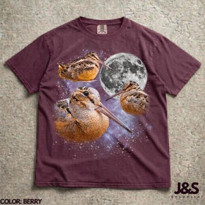 Three Meep Bird American Woodcock Moon Shirt, Vintage Timberdoodle Galaxy Tee, Retro Cosmic Woodcock Graphic Top, Birder Gift, Berry