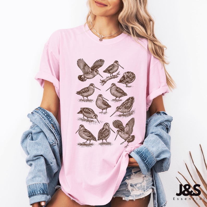 Meep Bird American Woodcock 90s Vintage Tattoo Style Graphic Tshirt, Retro Comfort Colors® Y2k Timberdoodle Wildlife Unisex Tee, Birder Gift Blossom