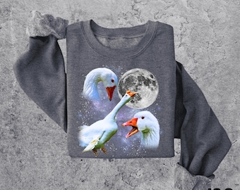 Three Goose Moon Sweatshirt, Funny Goose Crewneck, Cozy Animal Lover Gift, Unique Galaxy Hoodie, Celestial Goose Sweatshirt