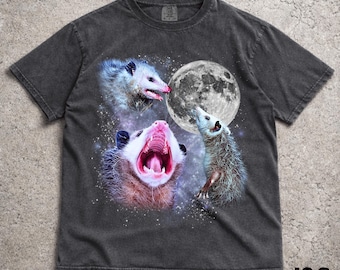 Three Opossum Retro Graphic T-shirts, Vintage Opossum Moon Tshirt, Possum Lovers, Funny Opossum Tee, Oversized Washed Tee, Silly Gift