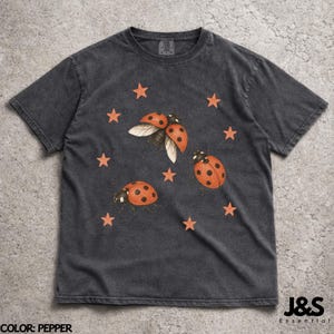 Vintage 90s Ladybug Shirt, Retro Star Graphic Tee, Ladybird Aesthetic Top, Comfort Colors® Nature Lover Gift, Artistic Y2K Cottagecore Bug Pepper