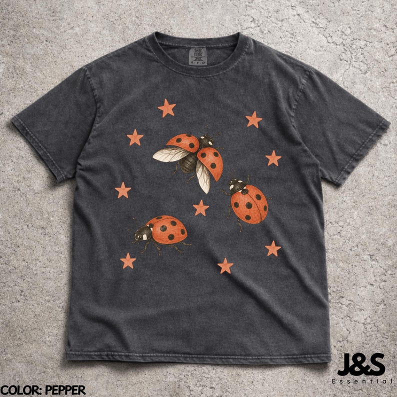 Vintage 90s Ladybug Shirt, Retro Star Graphic Tee, Ladybird Aesthetic Top, Comfort Colors® Nature Lover Gift, Artistic Y2K Cottagecore Bug Pepper