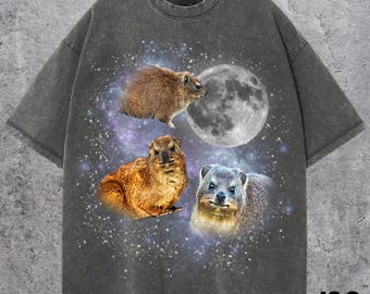 Three Hyrax Moon T-Shirt, Funny Animal Meme Tee, Rock Hyrax Screaming Design, Celestial Viral Rock Hyrax Shirt, Dassie Gift, Hyrax Mama