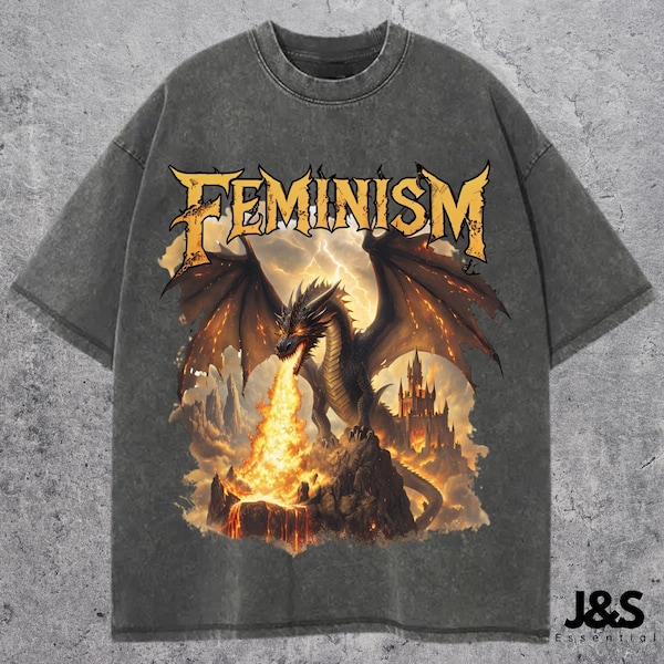 Feminism Dragon Fantasy Vintage Graphic Shirt, Retro Dragon Shirt, Feminism Shirt, Funny Gifts, Dark Art Grunge Castle Dragon Gothic Shirt