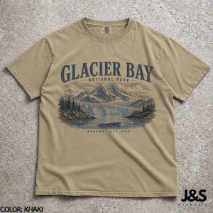 Glacier Bay National Park Shirt, Alaska Mountain Tshirt, Vintage National Park Tee, Retro Wilderness Graphic Tee, Nature Gift Khaki