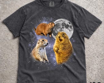 Three Prairie Dog Retro Graphic T-shirts, Vintage Prairie Dog Moon Tshirt, Prairie Dog Shirt, Funny Tee, Oversized Prairie Dog Shirt