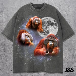 Three Orangutan Retro Graphic T-shirts, Vintage Orangutan Moon Tshirt, Ape Shirt, Funny Tee, Oversized Monkey Shirt, Monkey Tshirt