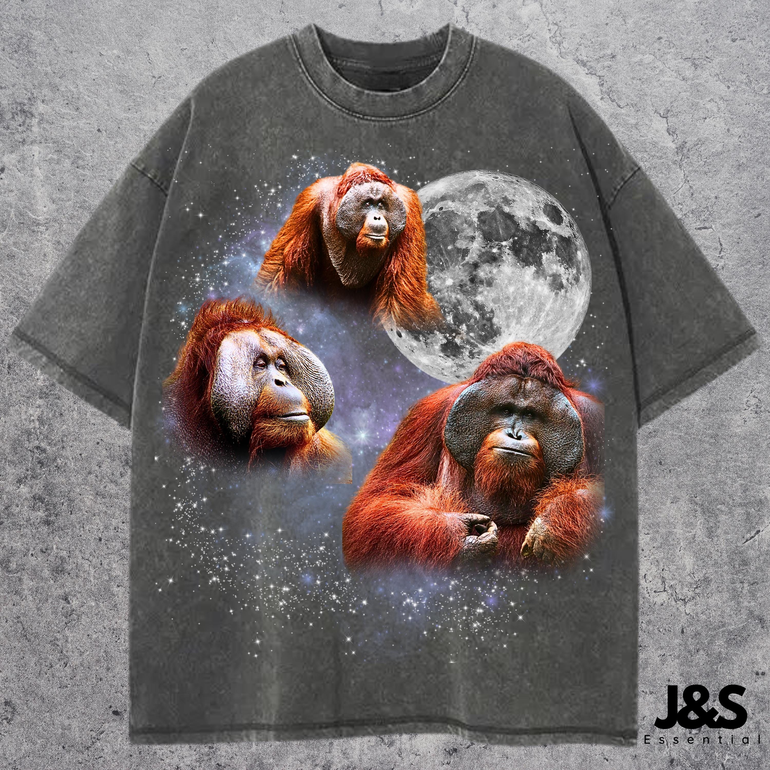 Three Orangutan Retro Graphic T-shirts, Vintage Orangutan Moon