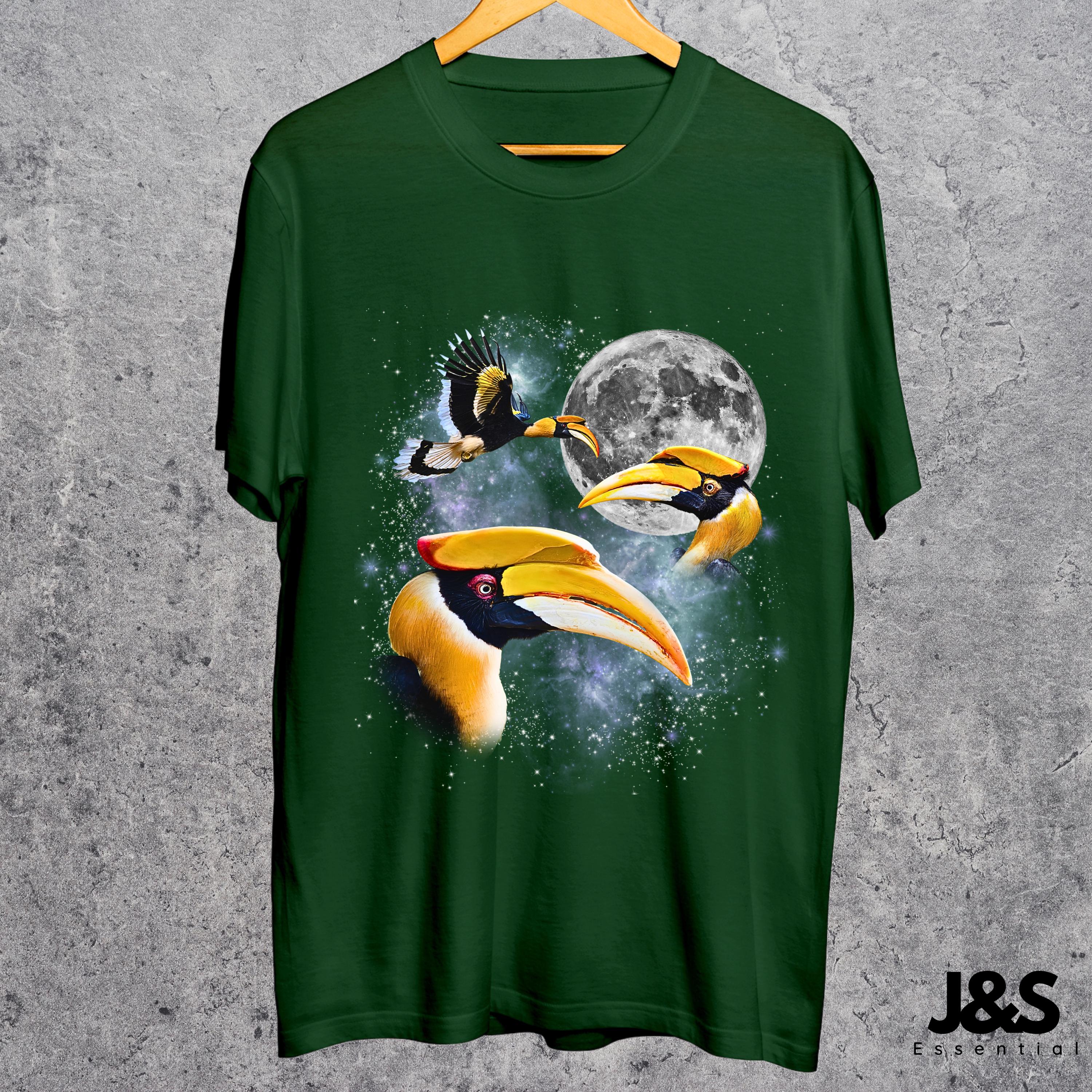 Great Hornbill Retro Graphic T-shirt, Vintage Bird Moon Tee 