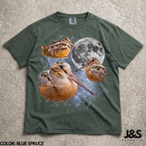 Three Meep Bird American Woodcock Moon Shirt, Vintage Timberdoodle Galaxy Tee, Retro Cosmic Woodcock Graphic Top, Birder Gift, Blue Spruce
