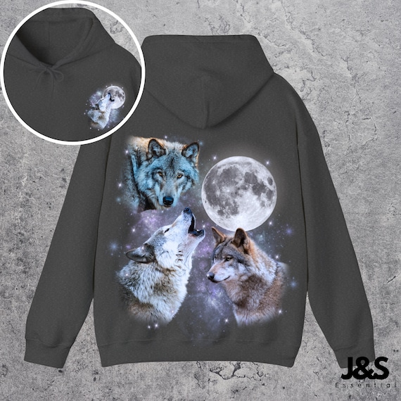 Luna Llena Sudadera Lobo Luna Hermosa Sudadera Con Capucha Para