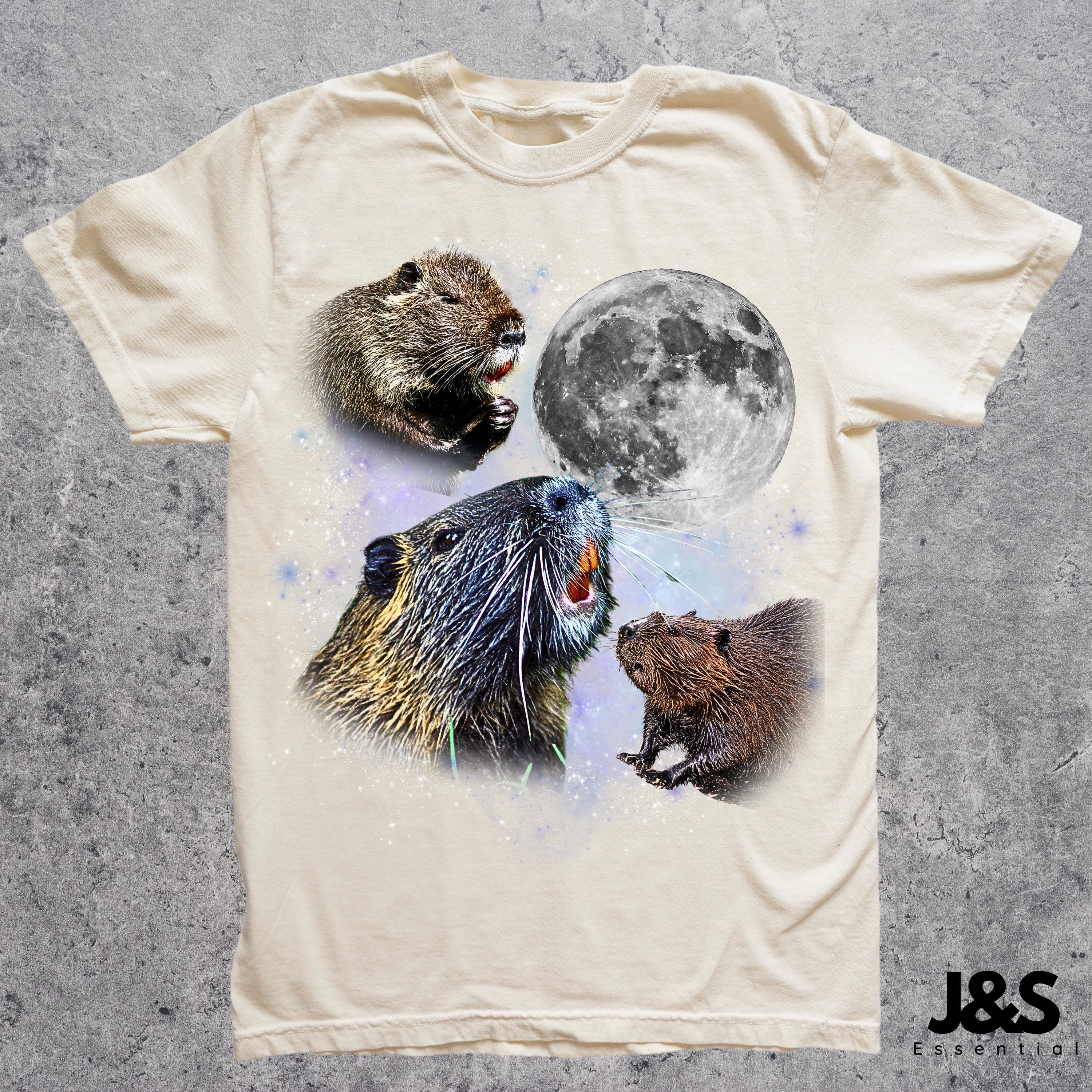 Three Beaver Retro Graphic T-shirts, Vintage Beaver Moon Tshirt