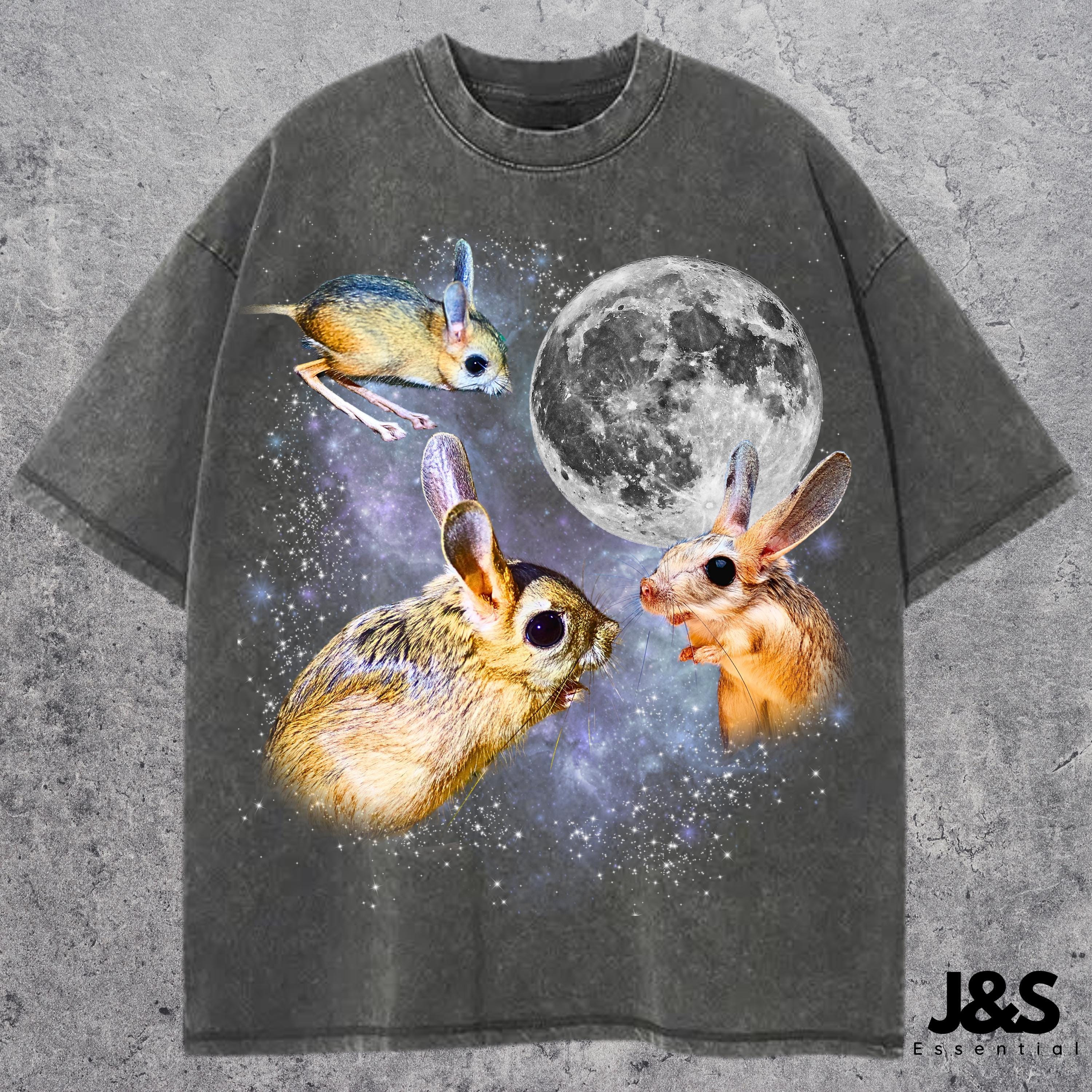 Three Gobi Jerboa Retro Graphic Tshirt, Vintage Rodent Moon Shirt