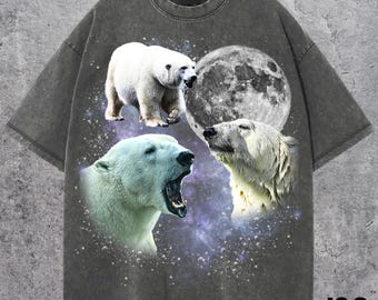 Drie grafische T-shirts ijsbeer, vintage ijsbeer-maan-t-shirt, ijsbeer-shirt, grappig ijsbeer-T-shirt, meme-shirt ijsbeer, ijsbeer