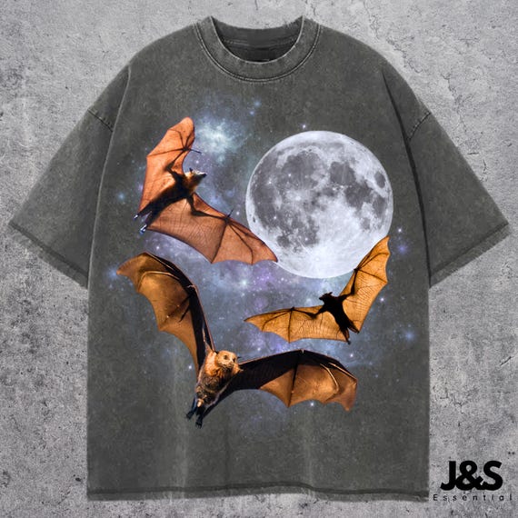 Three Bats Y2k T-shirt, Vintage 90s Style Bat T-shirt, Washed