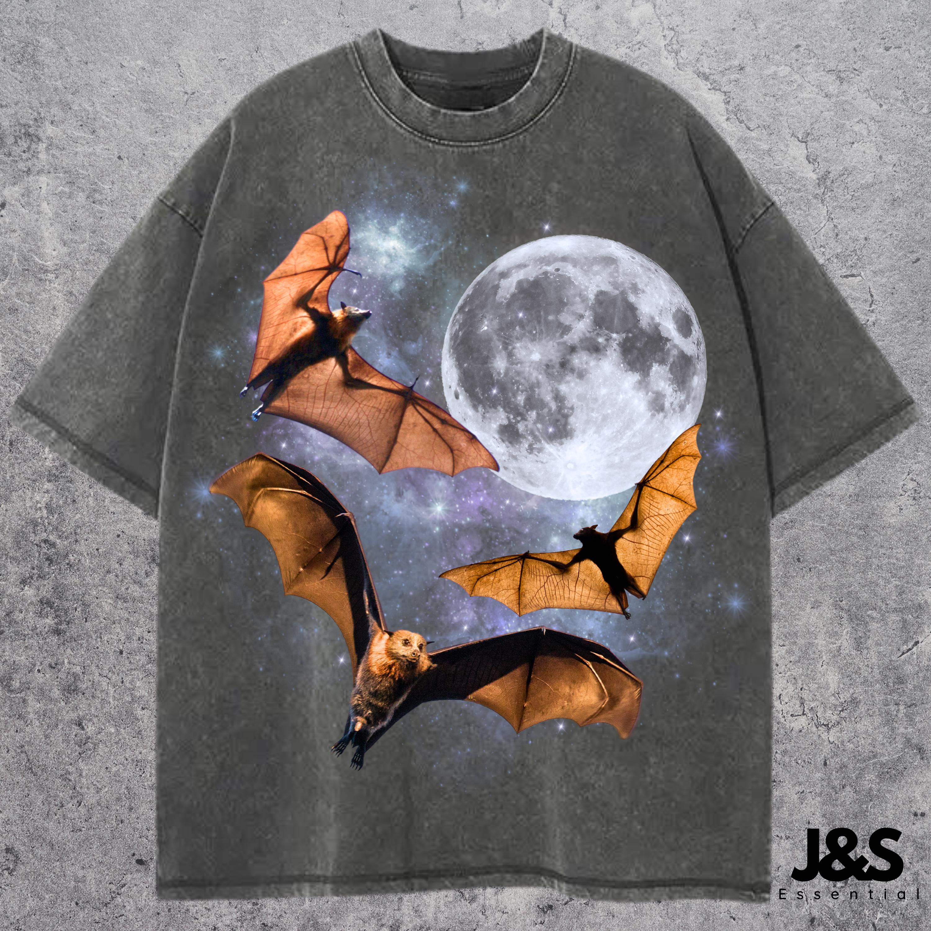 Three Bats Y2k T-shirt, Vintage 90s Style Bat T-shirt, Washed