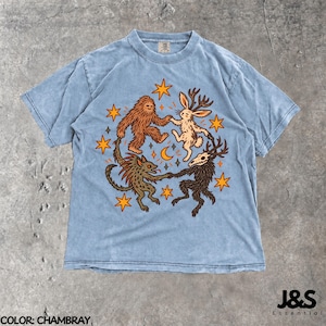 Cryptid Shirt, Bigfoot Tshirt, Cryptid Creatures Tee, Jackalope Shirt, Mythical Creature Tshirt, Weird Animal Shirt, Comfort Colors® Chambray