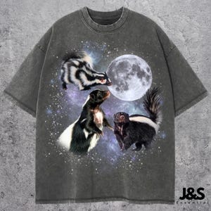 Three Skunk Retro Graphic T-shirts, Vintage Skunk Moon Tshirt, Skunk Lovers, Funny Skunk Tee, Oversized Washed Tee, Silly Gifts, Skunk Gift
