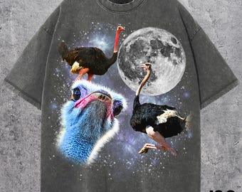 Trois t-shirts graphiques autruche, t-shirt vintage lune d'autruche, chemise autruche, t-shirt autruche drôle, chemise meme autruche, chemise autruche, chemise oiseau