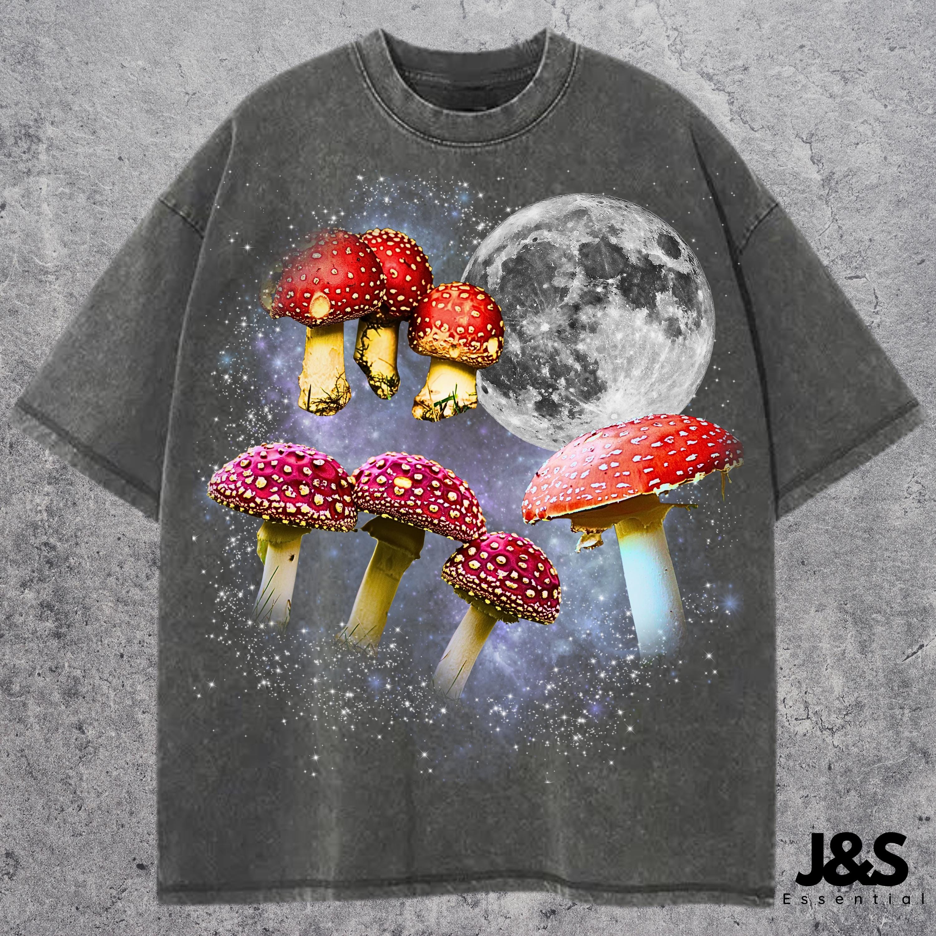 キノコのレトログラフィックTシャツ、ヴィンテージキノコムーンTシャツ