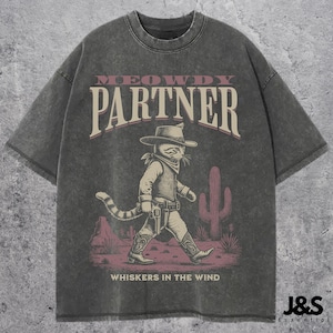 Meowdy Partner Cowboy-Katzen-Shirt, Vintage Cowboy-Katzen-Shirt und Tank-Top, lustiges Cowboy-Katzen-Sweatshirt mit Rundhalsausschnitt