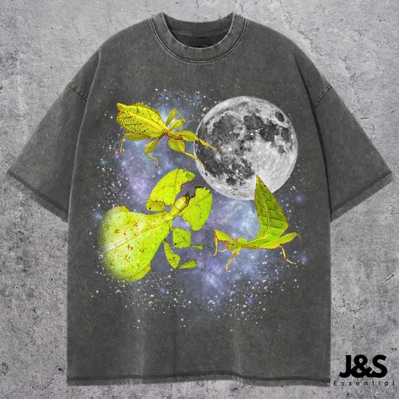 Three Leaf Insect Retro Graphic Tshirt, Vintage Bug Moon Shirt, Oversized Insect Tee, Funny Nature Top, Entomology Gift for Him Her