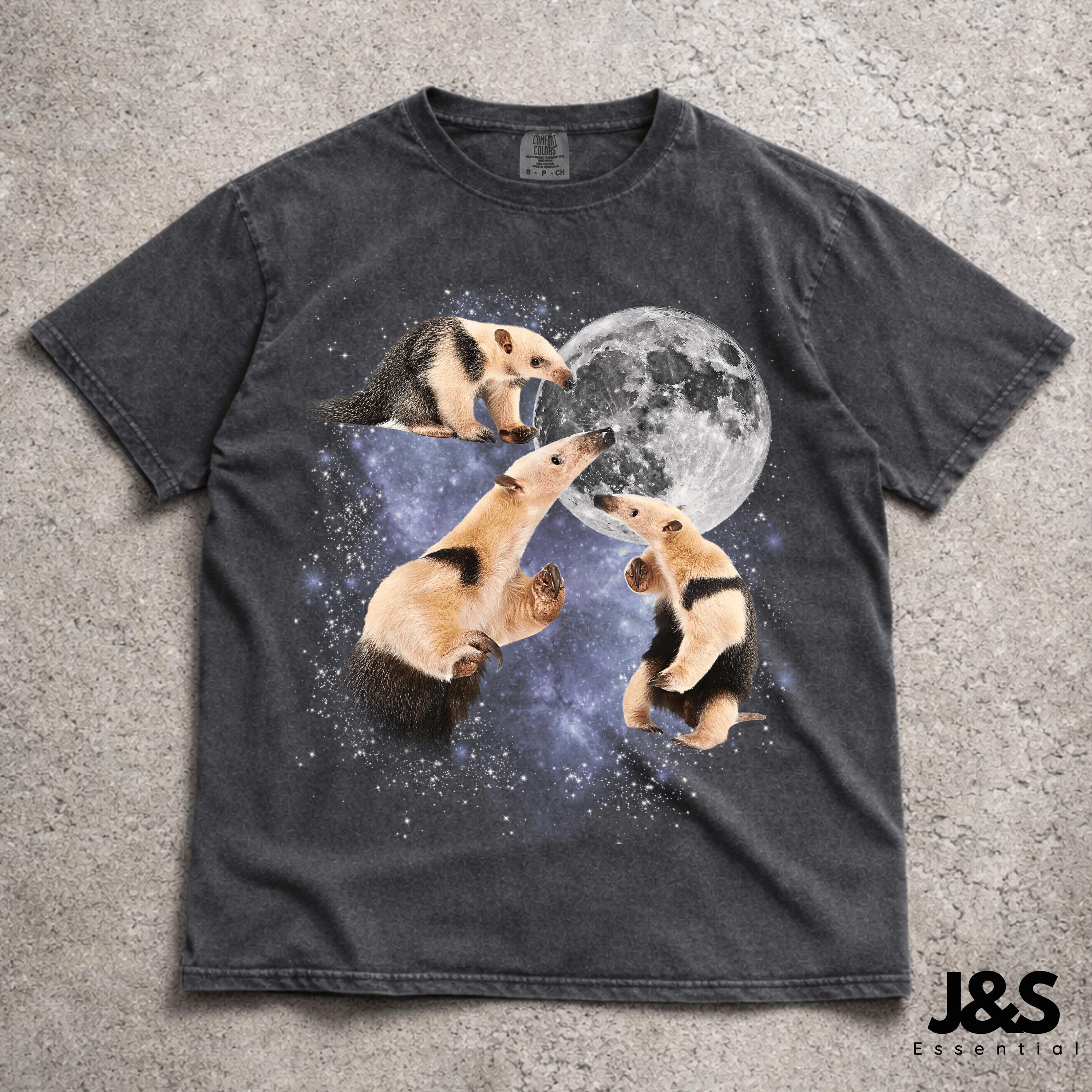 Three Tamandua Retro Graphic T-shirt, Vintage Anteater Moon Tee