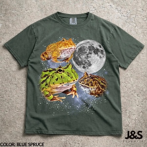 Three Pacman Frogs Moon Shirt, Pacman Frog Lover Gift, Frog Owner Tee, Cute Amphibian Shirt, Fantasy Frog Graphic Tee, Frog Mom Gift Blue Spruce