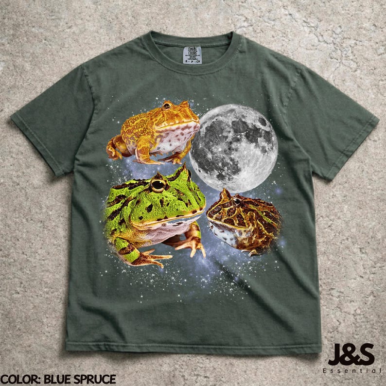 Three Pacman Frogs Moon Shirt, Pacman Frog Lover Gift, Frog Owner Tee, Cute Amphibian Shirt, Fantasy Frog Graphic Tee, Frog Mom Gift Blue Spruce