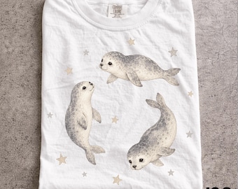 Vintage Baby Seal Shirt, Retro Star Graphic Tee, Cute Seal Pup Aesthetic Top, Comfort Colors® Ocean Animal Lover Gift, Artistic Y2K