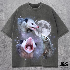 Three Opossum Retro Graphic T-shirts, Vintage Opossum Moon Tshirt, Possum Lovers, Funny Opossum Tee, Oversized Washed Tee, Silly Gift