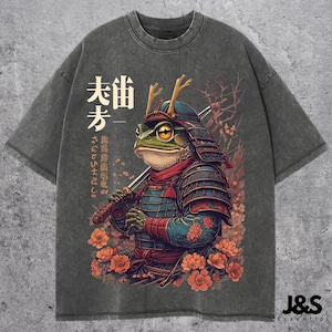 Samurai Frog T-shirt, Japanese Frog Art Aesthetic, Frog Lover T-Shirt, Heavyweight Unisex Crewneck T-shirt Men, Japanese Shirt