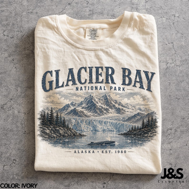 Glacier Bay National Park Shirt, Alaska Mountain Tshirt, Vintage National Park Tee, Retro Wilderness Graphic Tee, Nature Gift Ivory