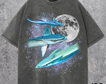 Camisetas retro con tres peces rémora, divertida camiseta con la luna del océano, camiseta para amantes de la vida marina exótica, regalo vintage de peces marinos coloridos