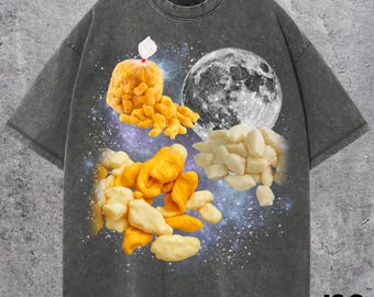Tre råa ostmassa månskjorta, pipig ost galax tee, Wisconsin mejeri foodie gåva, rolig poutine älskare vintage grafisk topp