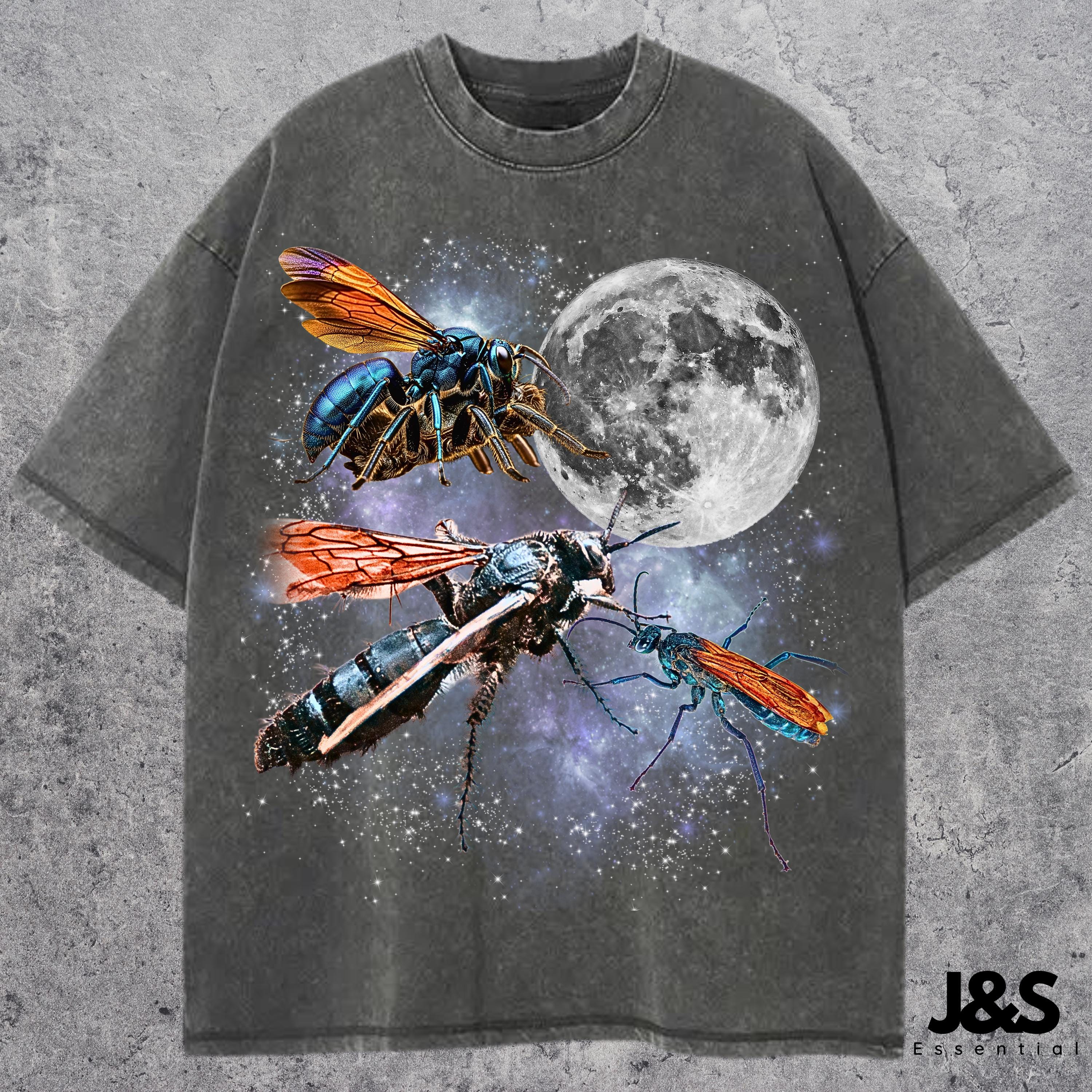 Three Tarantula Hawk Wasp Retro T-shirt, Vintage Insect Moon Tee