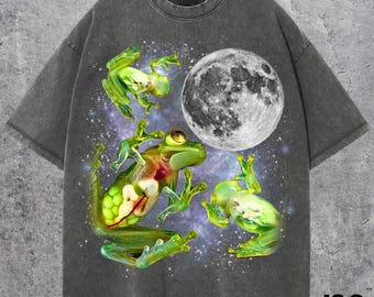 Three Glass Frog Retro Tshirt, Vintage Frog Moon Shirt, Funny See Through Frog Tee, Weird Animal Tshirt, Unique Amphibian Top, Cool Gift