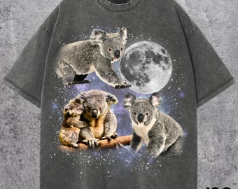 Three Koala Retro Graphic T-shirts, Vintage Koala Moon Tshirt, Koala Lovers, Funny Koala Tee, Oversized Washed Tee, Koala Vintage Shirt