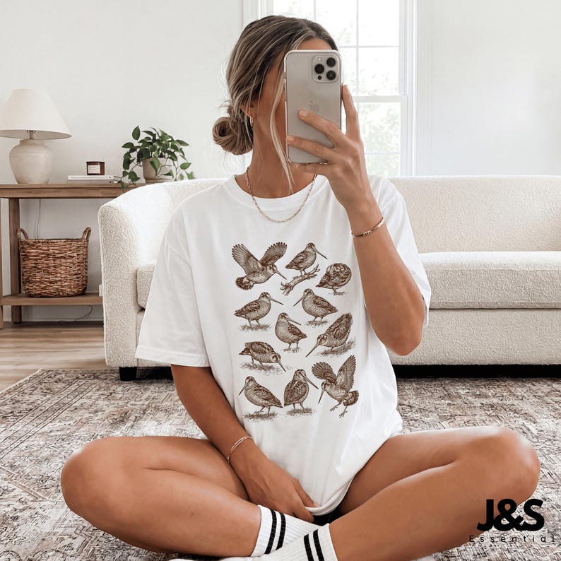 Meep Bird American Woodcock 90s Vintage Tattoo Style Graphic Tshirt, Retro Comfort Colors® Y2k Timberdoodle Wildlife Unisex Tee, Birder Gift White