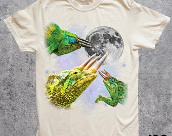 Three Jackson Chameleon Moon Tshirt, Funny Lizard Graphic Tee