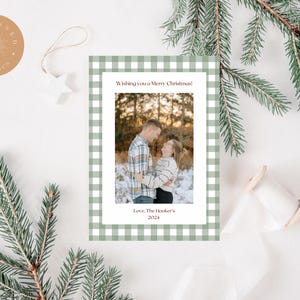 Vrolijk kerstfeest fotokaart, vrolijk kerstfeest, groene geruite kerstkaart, kerstkaart met bewerkbare foto, kerstkaart