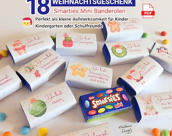 Weihnachtsgeschenk Smarties Mini Banderolen |PDF| Kleine Aufmerksamkeit für Kinder, Kindergarten Schulfreunde | DIY Weihnachtsgeschenk Idee