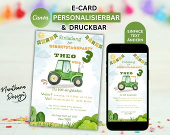 Tractor Birthday Invitation | Editable Canva Template | Farm Party Card | A6 Invitation | Digital Download