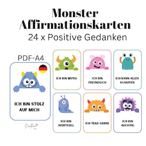 24 Monster Affirmationskarten für Kinder – Selbstbewusstsein und positive Gedanken fördern