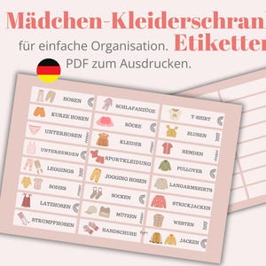 Étiquettes de garde-robe pour filles – Étiquettes mignonnes et élégantes pour l’organisation – PDF à imprimer – Décoration de chambre de filles