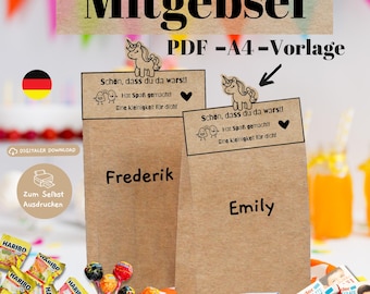 Unicorn moth party bag template for children's birthdays - useful ideas for party bags - PDF file to print out.
