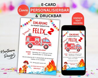 Fire Department Birthday Invitation | Editable Canva Template | Fire Department Party Card | A6 Invitation | Digital Download