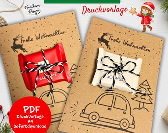 Weihnachtskarte PDF Vorlage | Ritter Sport Mini Halter | Frohe Weihnachten Karte zum Ausdrucken | Last Minute Geschenk | Weihnachtsgeschenk