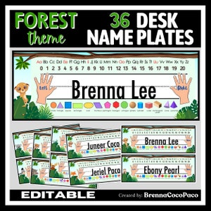 NEW Editable Forest Themed Desk Name Plates w/ Alphabet Letters, 2D & 3D Shapes